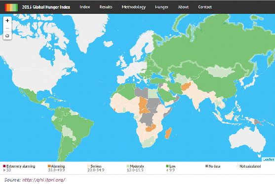 Indice de la faim dans le monde 2015 (Source: http://ghi.ifpri.org/)